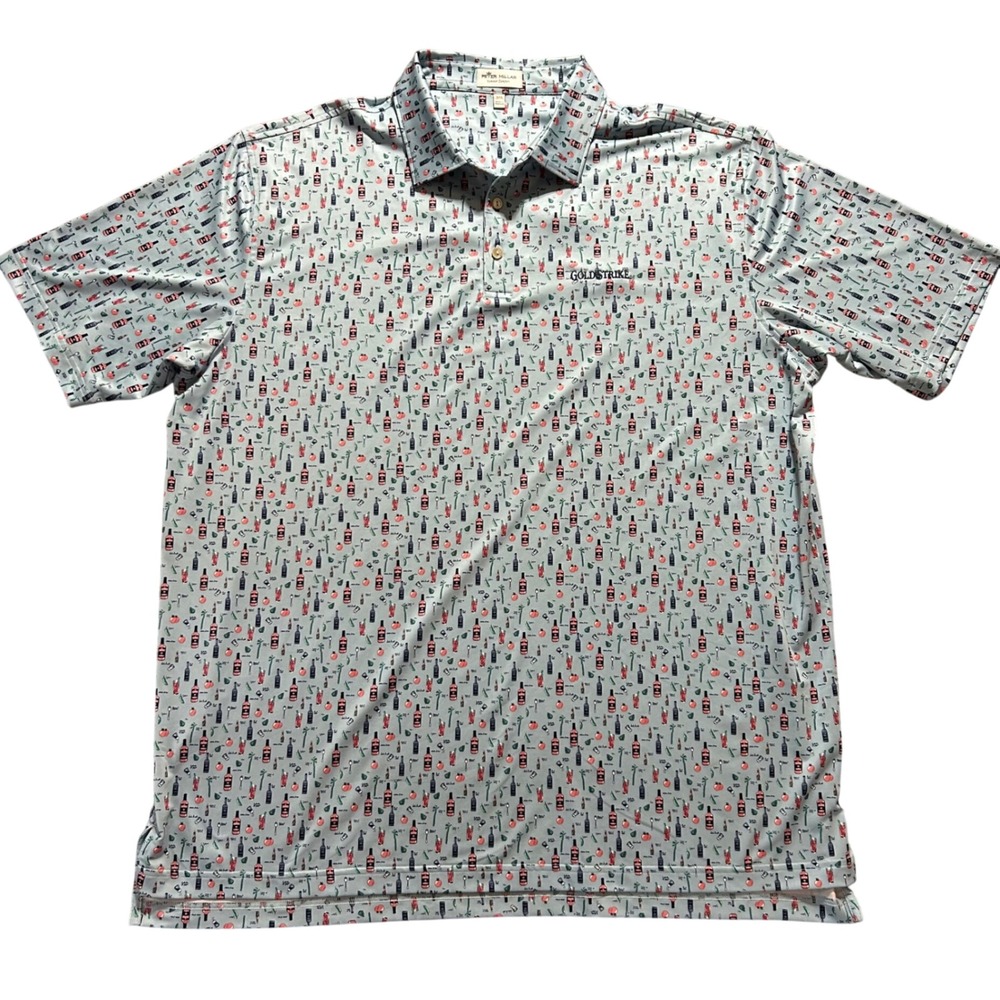 Peter Millar Polo Mens XXL Blue Bloody Mary Print Summer Comfort Gold Strike